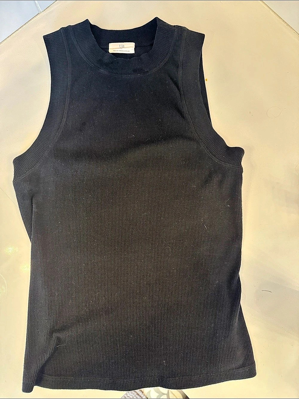 T.la Mock-Neck Rib Knit Tank Black Medium Like New